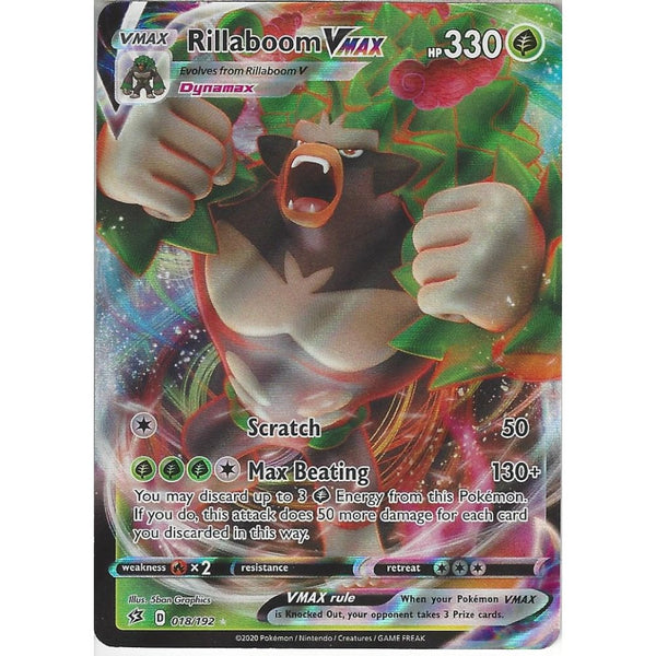 018/192 Rillaboom VMAX | Rare Ultra Card | Sword & Shield Rebel Clash - Recaptured LTD 018/192 Rillaboom VMAX | Rare Ultra Card | Sword & Shield Rebel Clash - Recaptured LTD