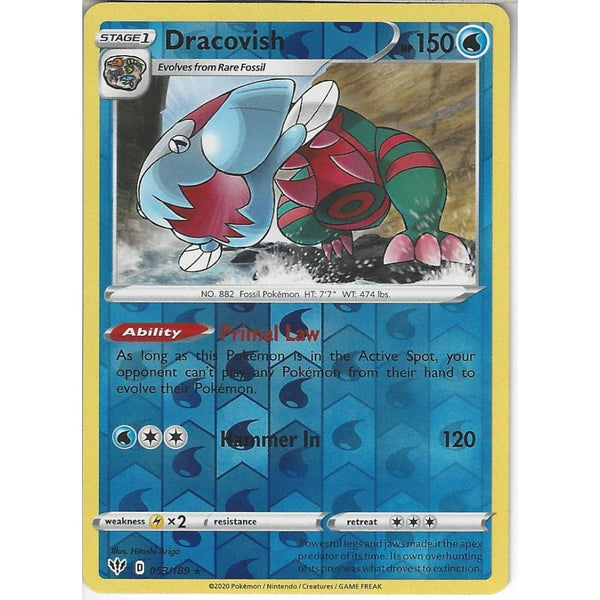 053/189 Dracovish | Rare Reverse Holo Card | SWSH-03 Darkness Ablaze