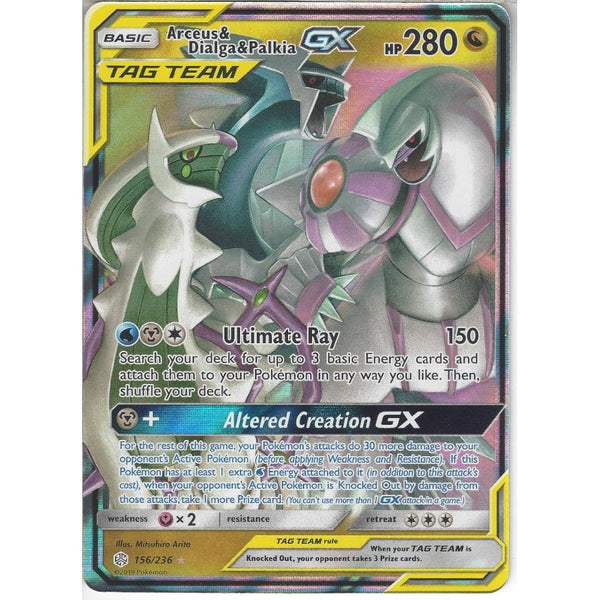 156/236 Arceus & Dialga & Palkia TAG TEAM GX | Rare Holo GX Card | SM1 - Recaptured LTD 156/236 Arceus & Dialga & Palkia TAG TEAM GX | Rare Holo GX Card | SM1 - Recaptured LTD