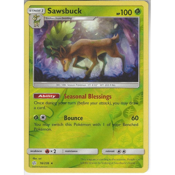 16/236 Sawsbuck | Rare Reverse Holo Card | SM12 Cosmic Eclipse