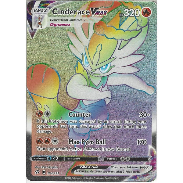 194/192 Cinderace VMAX | Full Art Rainbow Rare Card | Sword & Shield R - Recaptured LTD 194/192 Cinderace VMAX | Full Art Rainbow Rare Card | Sword & Shield R - Recaptured LTD