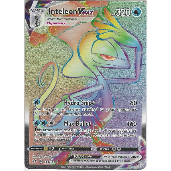 inteleon vmax pokemon card 195/192 Inteleon VMAX | Full Art Rainbow Rare Card | Sword & Shield Re