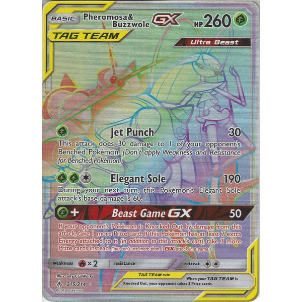 215/214 Pheromosa & Buzzwole GX TAG TEAM | Rare Rainbow Card | SM10 Un