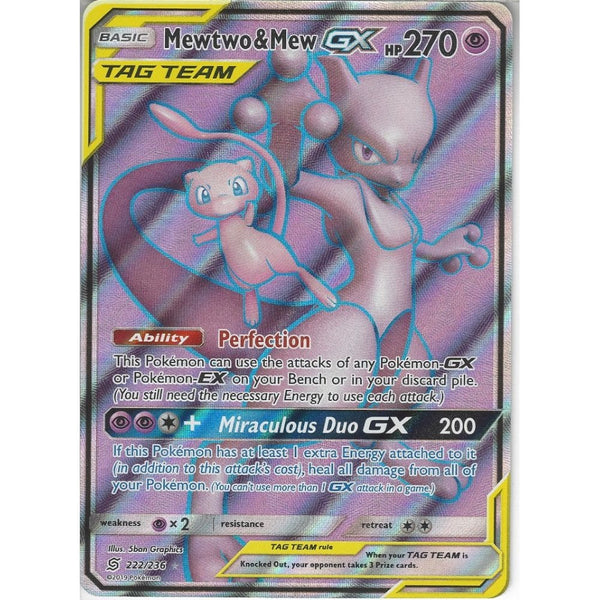 222/236 Mewtwo & Mew TAG TEAM GX | Rare Ultra Card | SM11 Unified Mind - Recaptured LTD 222/236 Mewtwo & Mew TAG TEAM GX | Rare Ultra Card | SM11 Unified Mind - Recaptured LTD