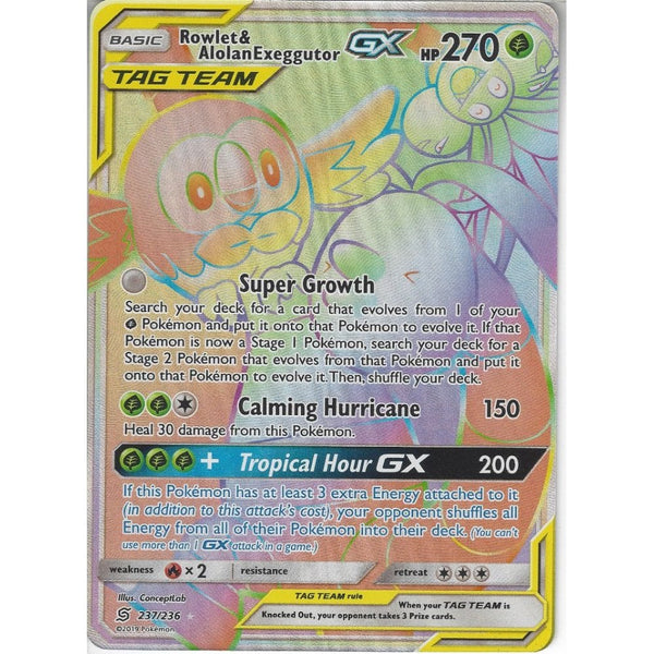 237/236 Rowlet & Alolan Exeggutor TAG TEAM GX | Rare Rainbow Card | SM