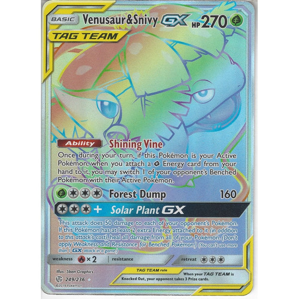 249/236 Venusaur & Snivy TAG TEAM GX | Rare Rainbow Card | SM12 Cosmic