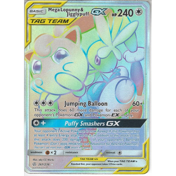 261/236 Mega Lopunny & Jigglypuff TAG TEAM GX | Rare Rainbow Card | SM - Recaptured LTD 261/236 Mega Lopunny & Jigglypuff TAG TEAM GX | Rare Rainbow Card | SM - Recaptured LTD