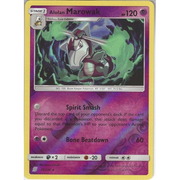 75/236 Alolan Marowak | Rare Reverse Holo Card | SM11 Unified Minds