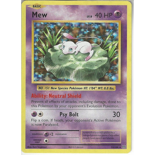 Mew Lv.8 53/108 | Rare Holo Card | XY Evolutions - Recaptured LTD Mew Lv.8 53/108 | Rare Holo Card | XY Evolutions - Recaptured LTD