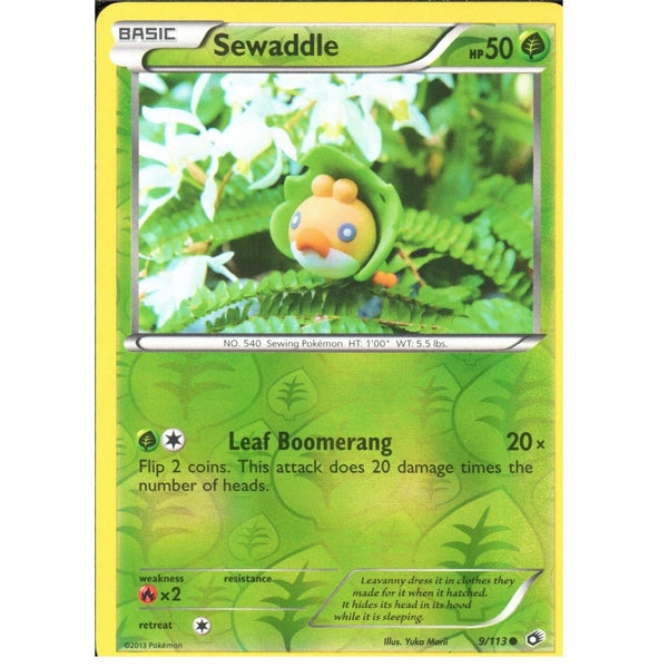 POKEMON Black & White Legendary Treasures - SEWADDLE 9/113 REV HOLO