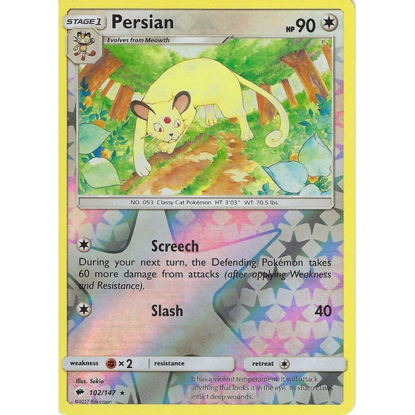 pokemon card persian Pokemon SM-3 Burning Shadows: PERSIAN - 102/147 - Reverse Holo