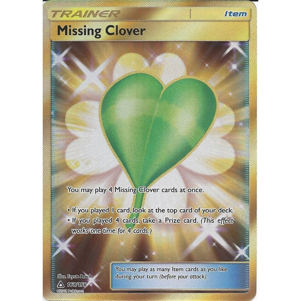 Pokemon SM Ultra Prism Trainer Card: Missing Clover 168/156 Gold Ultra