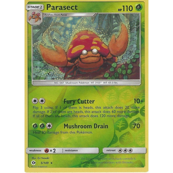 POKEMON Sun & Moon Card PARASECT - 5/149 - RARE REVERSE HOLO