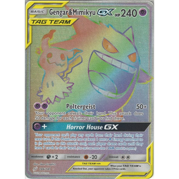 SM09 Team Up - Gengar & Mimikyu GX TAG TEAM - 186/181 - Rare Rainbow C - Recaptured LTD SM09 Team Up - Gengar & Mimikyu GX TAG TEAM - 186/181 - Rare Rainbow C - Recaptured LTD