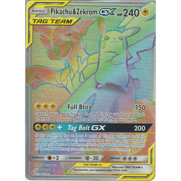 SM09 Team Up - Pikachu & Zekrom GX TAG TEAM - 184/181 - Rare Rainbow C - Recaptured LTD SM09 Team Up - Pikachu & Zekrom GX TAG TEAM - 184/181 - Rare Rainbow C - Recaptured LTD