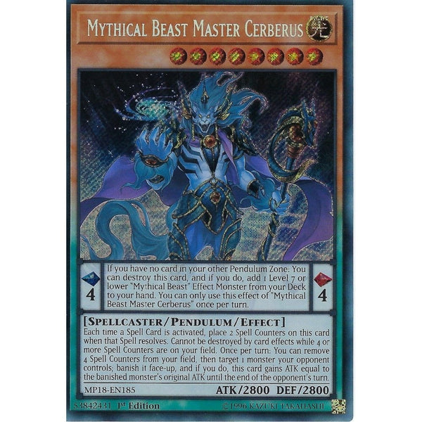 cerberus yugioh card Yu-Gi-Oh Mythical Beast Master Cerberus - MP18-EN185 - Secret Rare Car