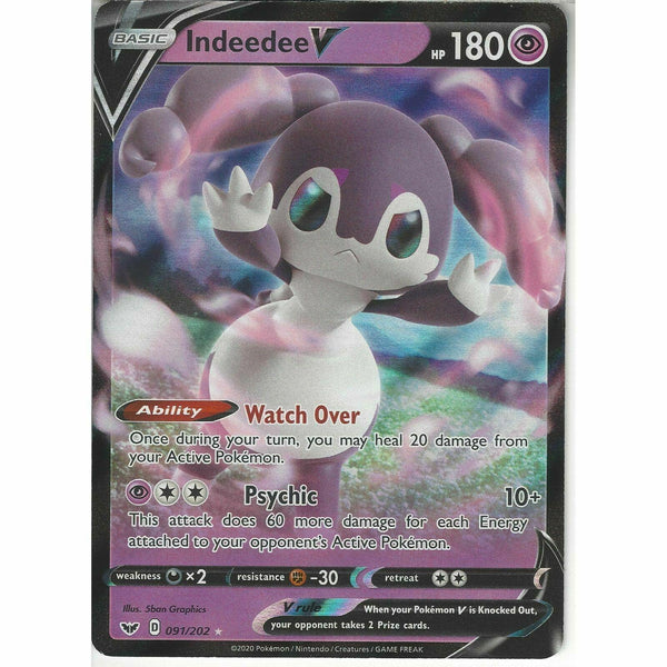 091/202 Indeedee V | Rare Holo V Card Pokemon TCG Sword and Shield S&amp;amp;S Base Set - Recaptured LTD