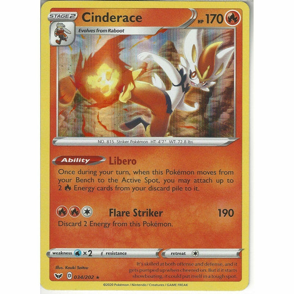 034/202 Cinderace | Rare Holo Card | Pokemon TCG Sword and Shield S&amp;amp;S Base Set - Recaptured LTD