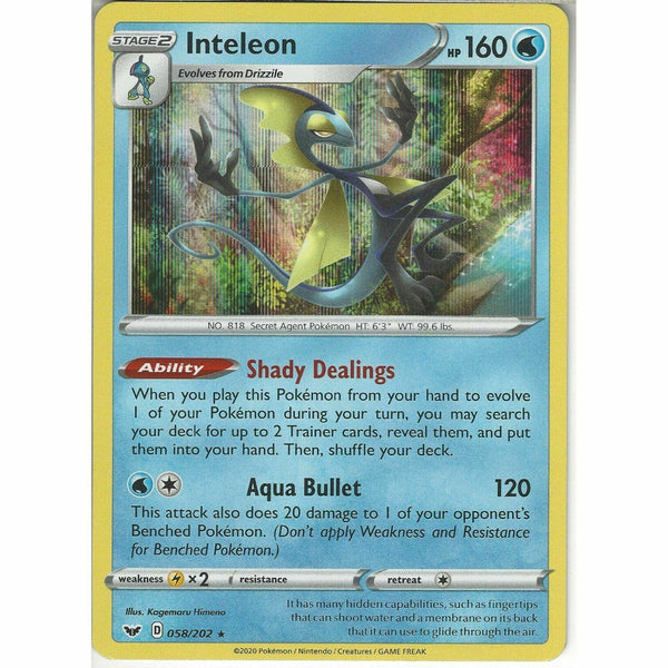 058/202 Inteleon | Rare Holo Card | Pokemon TCG Sword and Shield S&amp;amp;S Base Set - Recaptured LTD