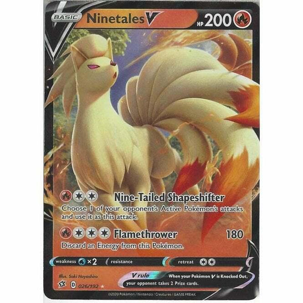 026/192 Ninetales V Rare Holo V Card Pokemon Sword &amp;amp; Shield Rebel Clash - Recaptured LTD