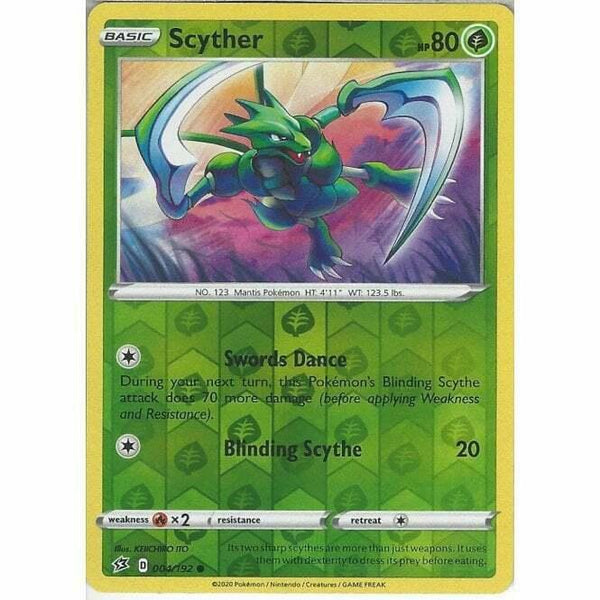 004/192 Scyther Common Reverse Holo Card Pokemon Sword & Shield Rebel Clash - Recaptured LTD