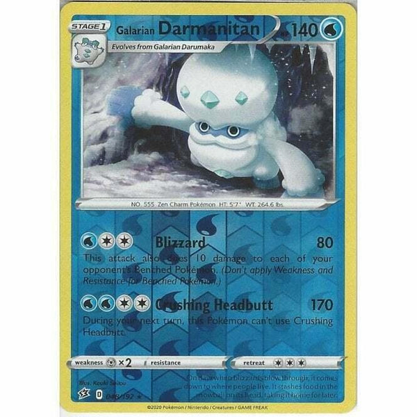 048/192 Galarian Darmanitan Rare Reverse Holo Card Sword &amp;amp; Shield Rebel Clash - Recaptured LTD