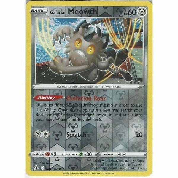 126/192 Galarian Meowth Common Reverse Holo Card Sword &amp;amp; Shield Rebel Clash - Recaptured LTD