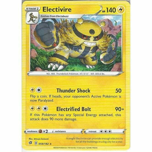 059/192 Electivire Rare Card Pokemon Sword &amp;amp; Shield Rebel Clash - Recaptured LTD