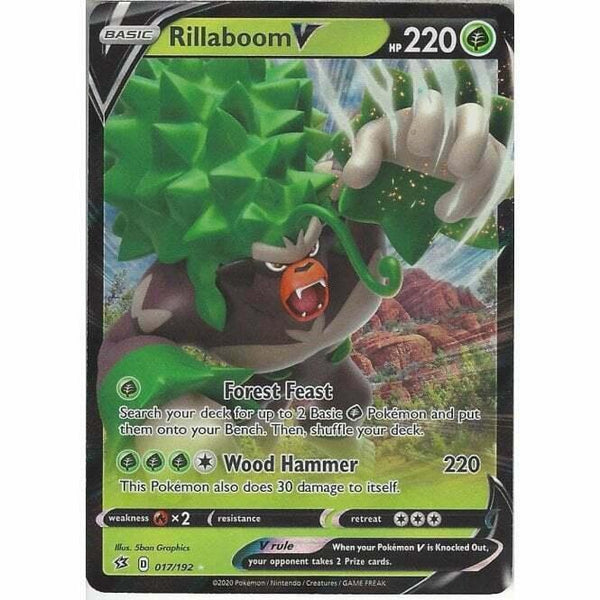 017/192 Rillaboom V Rare Holo V Card Pokemon Sword &amp;amp; Shield Rebel Clash - Recaptured LTD