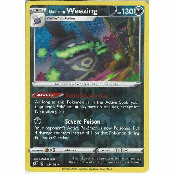 113/192 Galarian Weezing Rare Reverse Holo Card Sword &amp;amp; Shield Rebel Clash - Recaptured LTD