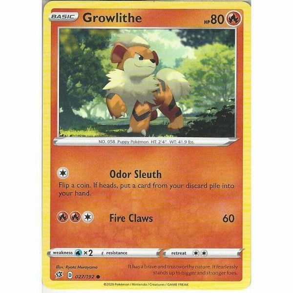 027/192 Growlithe Common Card Pokemon Sword &amp;amp; Shield Rebel Clash - Recaptured LTD