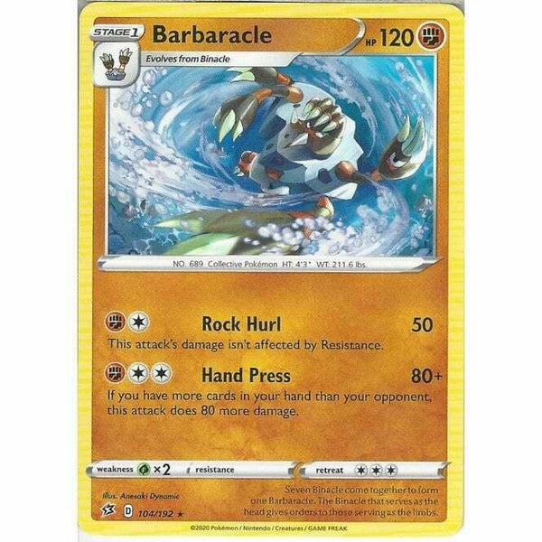 104/192 Barbaracle Rare Card Pokemon Sword &amp;amp; Shield Rebel Clash - Recaptured LTD