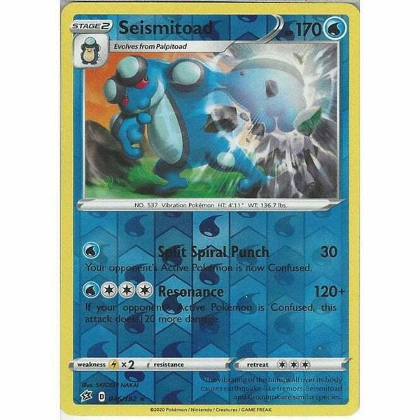 046/192 Seismitoad Rare Reverse Holo Card Pokemon Sword &amp;amp; Shield Rebel Clash - Recaptured LTD