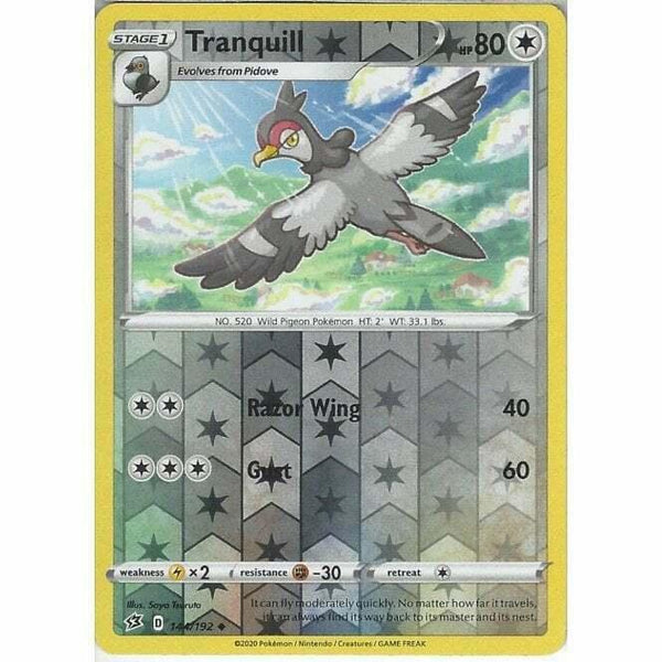144/192 Tranquill Uncommon Reverse Holo Card Pokemon Sword & Shield Rebel Clash - Recaptured LTD
