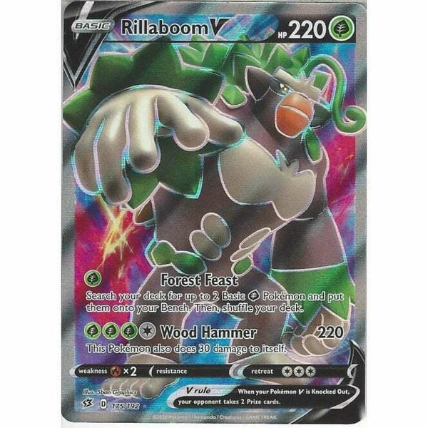 175/192 Rillaboom V Rare Ultra Card Pokemon Sword & Shield Rebel Clash - Recaptured LTD