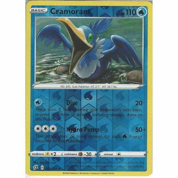 051/192 Cramorant Rare Reverse Holo Card Pokemon Sword & Shield Rebel Clash - Recaptured LTD