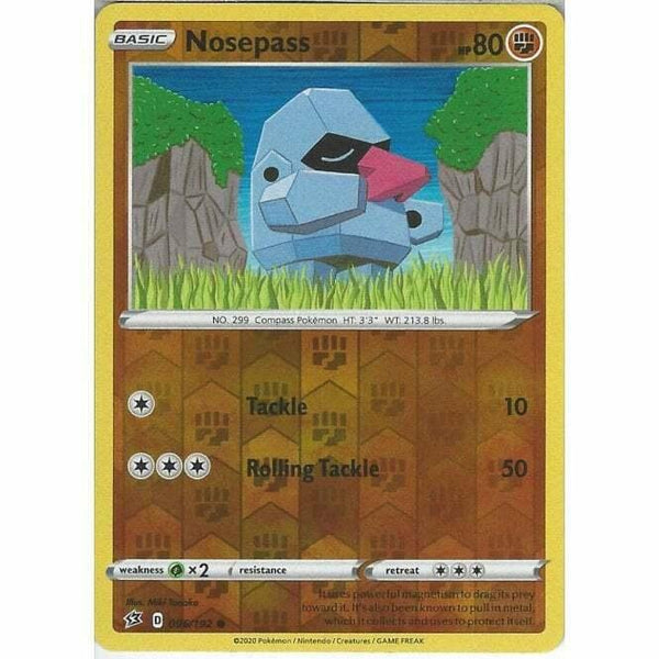 096/192 Nosepass Common Reverse Holo Card Pokemon Sword & Shield Rebel Clash - Recaptured LTD