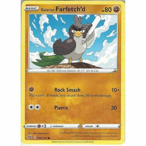 094/192 Galarian Farfetch'd Common Card Pokemon Sword & Shield Rebel Clash - Recaptured LTD