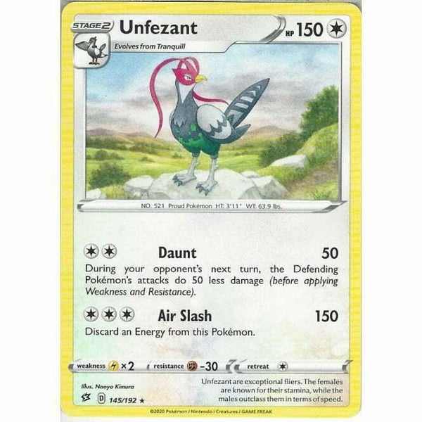 145/192 Unfezant Rare Card Pokemon Sword & Shield Rebel Clash - Recaptured LTD
