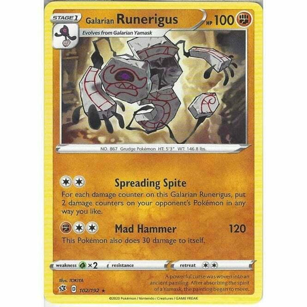 102/192 Galarian Runerigus Rare Card Pokemon Sword & Shield Rebel Clash - Recaptured LTD