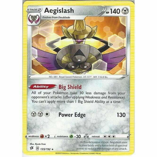 135/192 Aegislash Rare Card Pokemon Sword & Shield Rebel Clash - Recaptured LTD