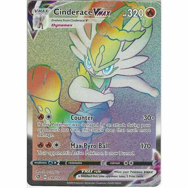 194/192 Cinderace VMAX Full Art Rainbow Rare Card Sword & Shield Rebel Clash - Recaptured LTD
