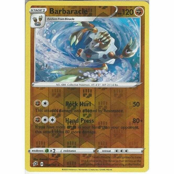 104/192 Barbaracle Rare Reverse Holo Card Pokemon Sword & Shield Rebel Clash - Recaptured LTD
