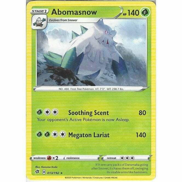013/192 Abomasnow Rare Card Pokemon Sword & Shield Rebel Clash - Recaptured LTD