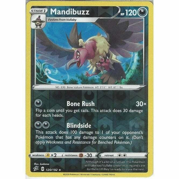 120/192 Mandibuzz Rare Reverse Holo Card Pokemon Sword & Shield Rebel Clash - Recaptured LTD