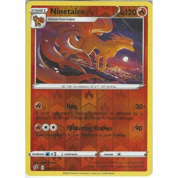 025/192 Ninetales Rare Reverse Holo Card Pokemon Sword & Shield Rebel Clash - Recaptured LTD