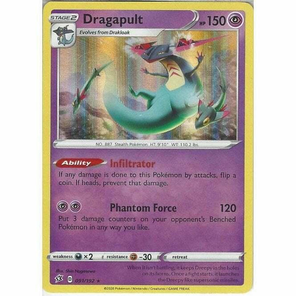 091/192 Dragapult Rare Holo Card Pokemon Sword & Shield Rebel Clash - Recaptured LTD