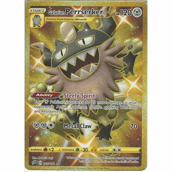 205/192 Galarian Perrserker Gold Secret Rare Card Sword & Shield Rebel Clash - Recaptured LTD