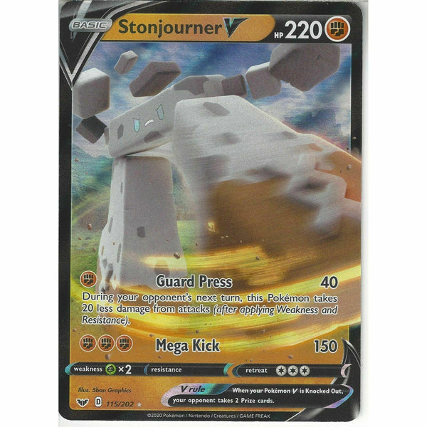 115/202 Stonjourner V | Rare Holo V Card | Pokemon Sword and Shield S&amp;amp;S Base Set - Recaptured LTD