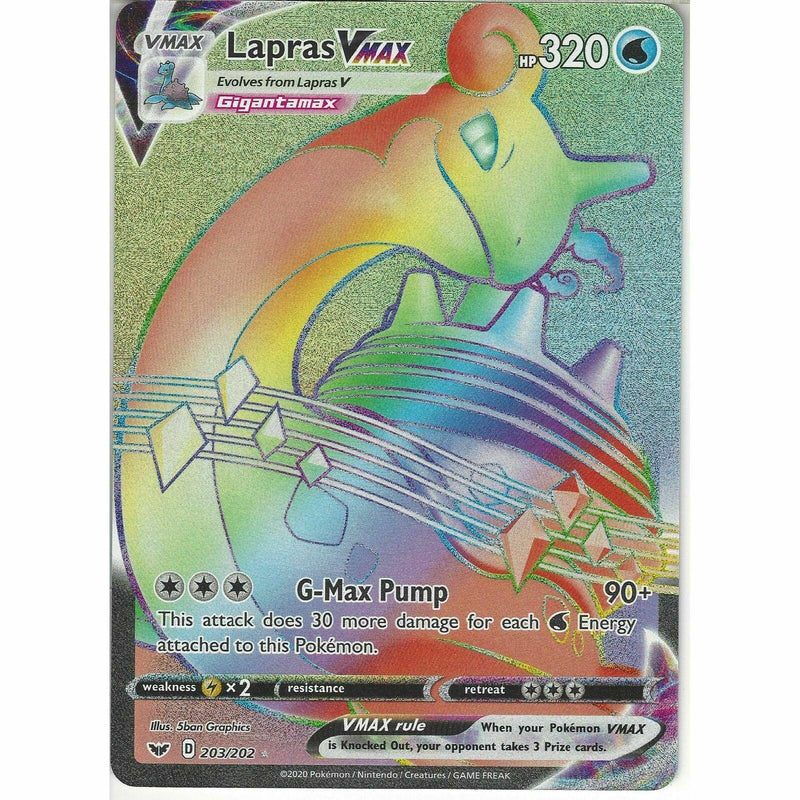 203/202 Lapras VMAX | Rainbow Rare Card | Pokemon Sword and Shield S&a - Recaptured LTD 203/202 Lapras VMAX | Rainbow Rare Card | Pokemon Sword and Shield S&a - Recaptured LTD